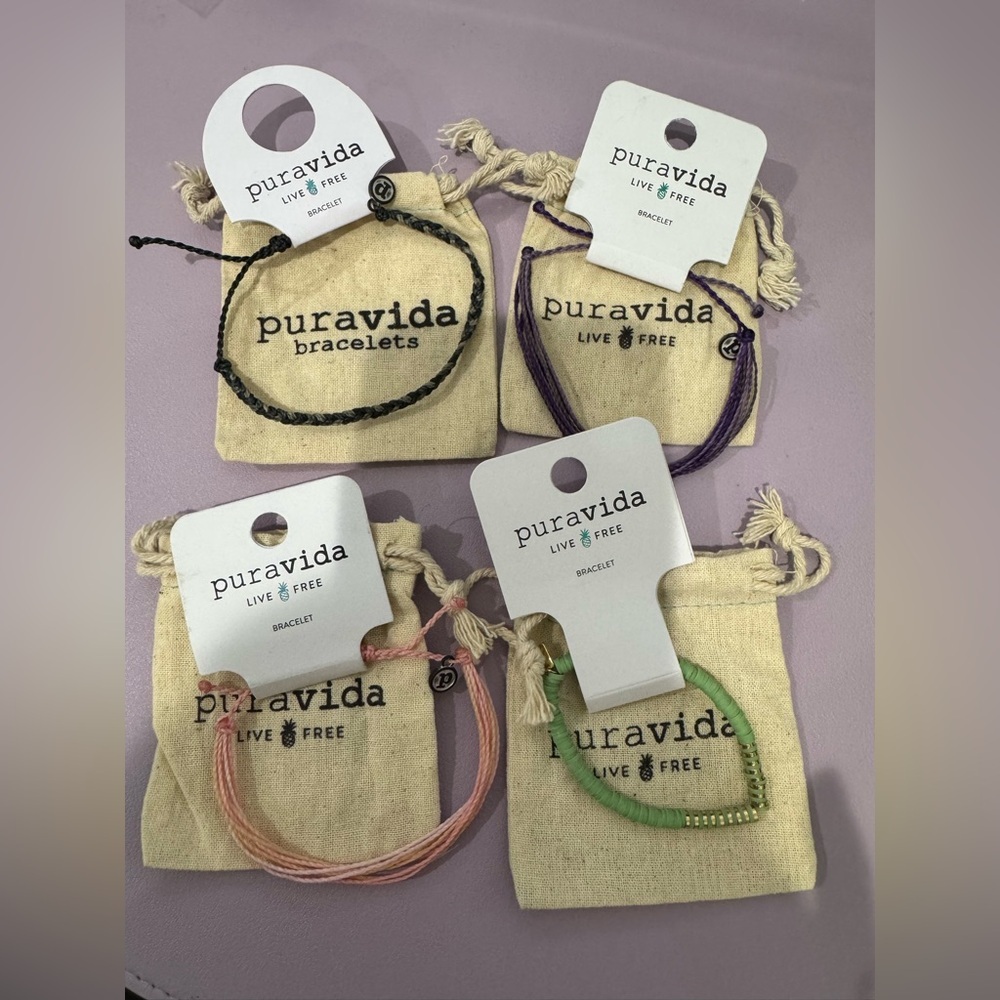 Pura Vida Bracelet Set bundle of 4 NWT- Black, Purple, Pink, Green